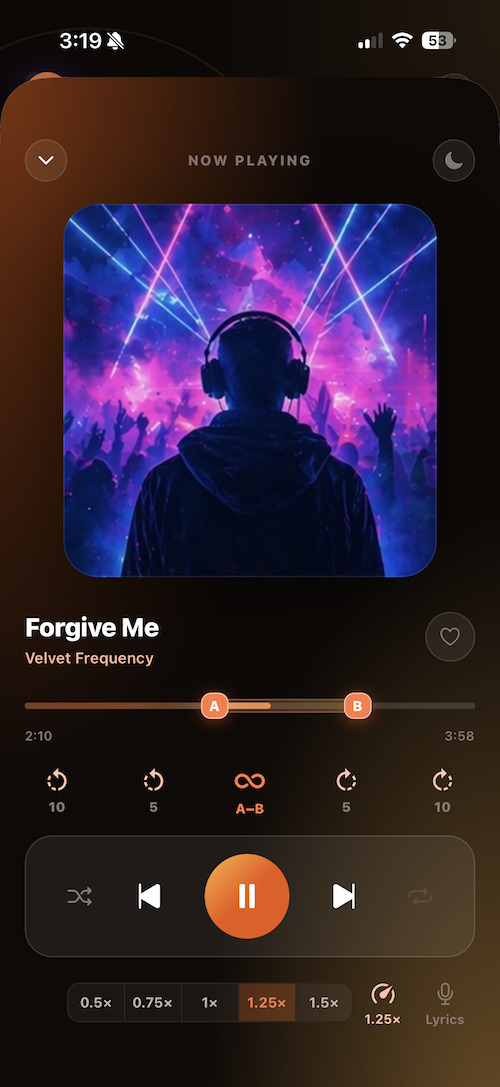 SoloTracks 2.0 now-playing screen